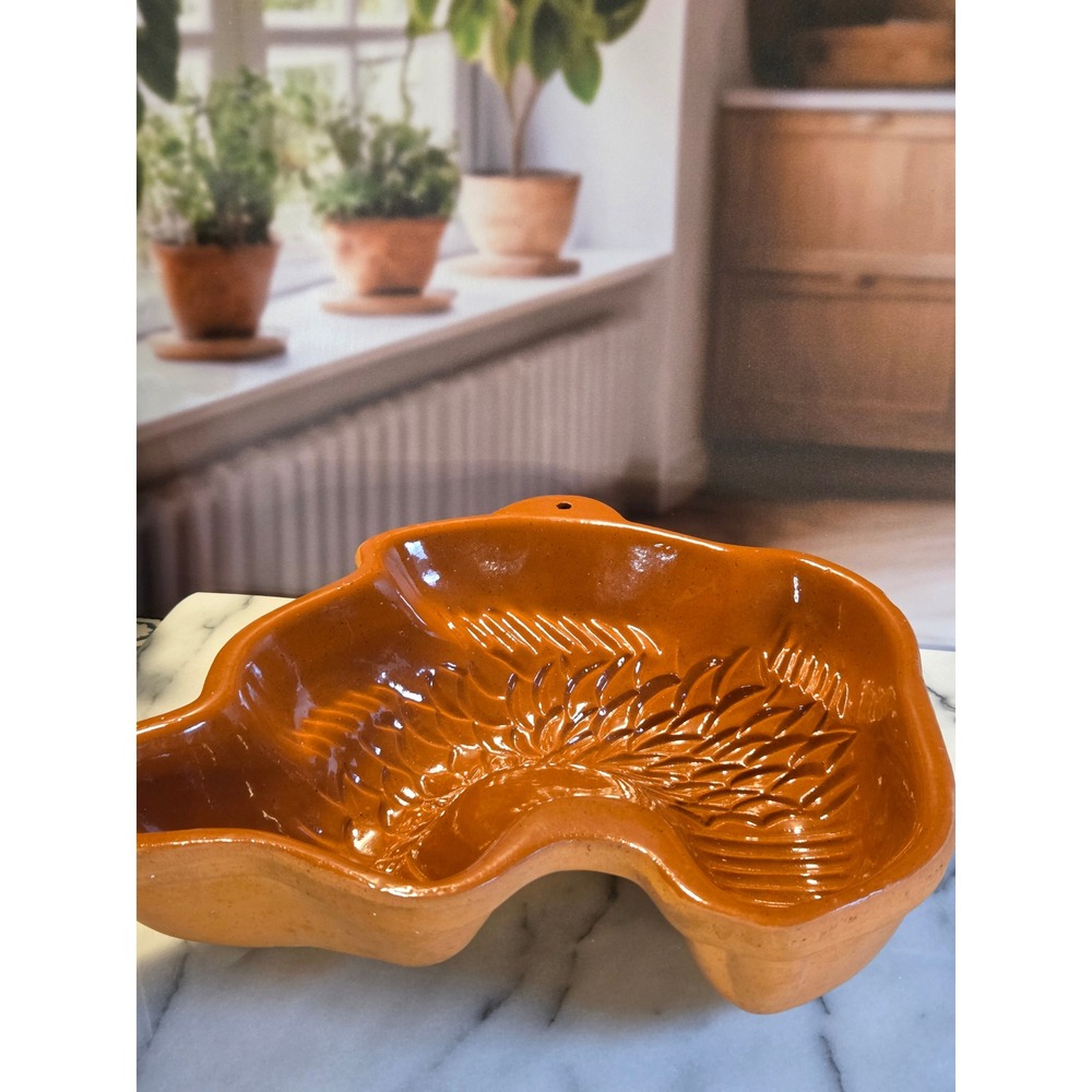 Vintage Terracotta Fish Mold Glazed Ceramic Wall Hanging Kitchen Decor Orange